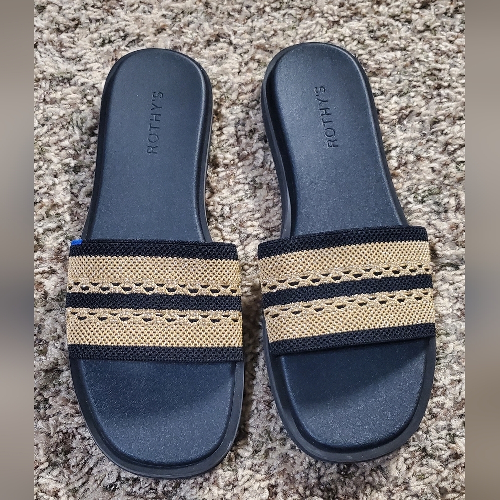 Rothy's Women's Black and Gold Slide Sandals Size 11